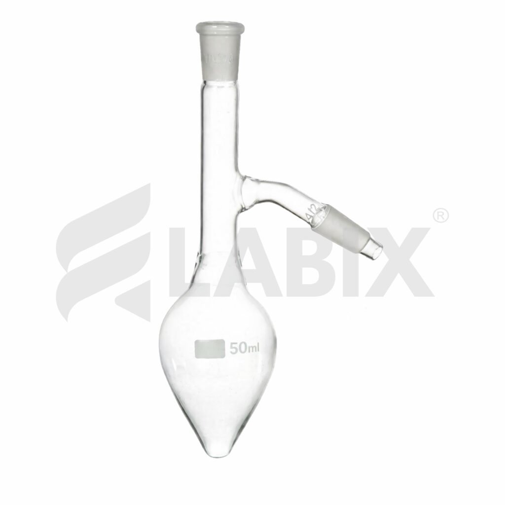 Pear shaped distillation flask with side arm for laboratory distillation