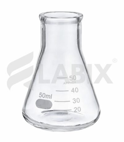 Erlenmeyer conical flask with approximate graduations for laboratory use
