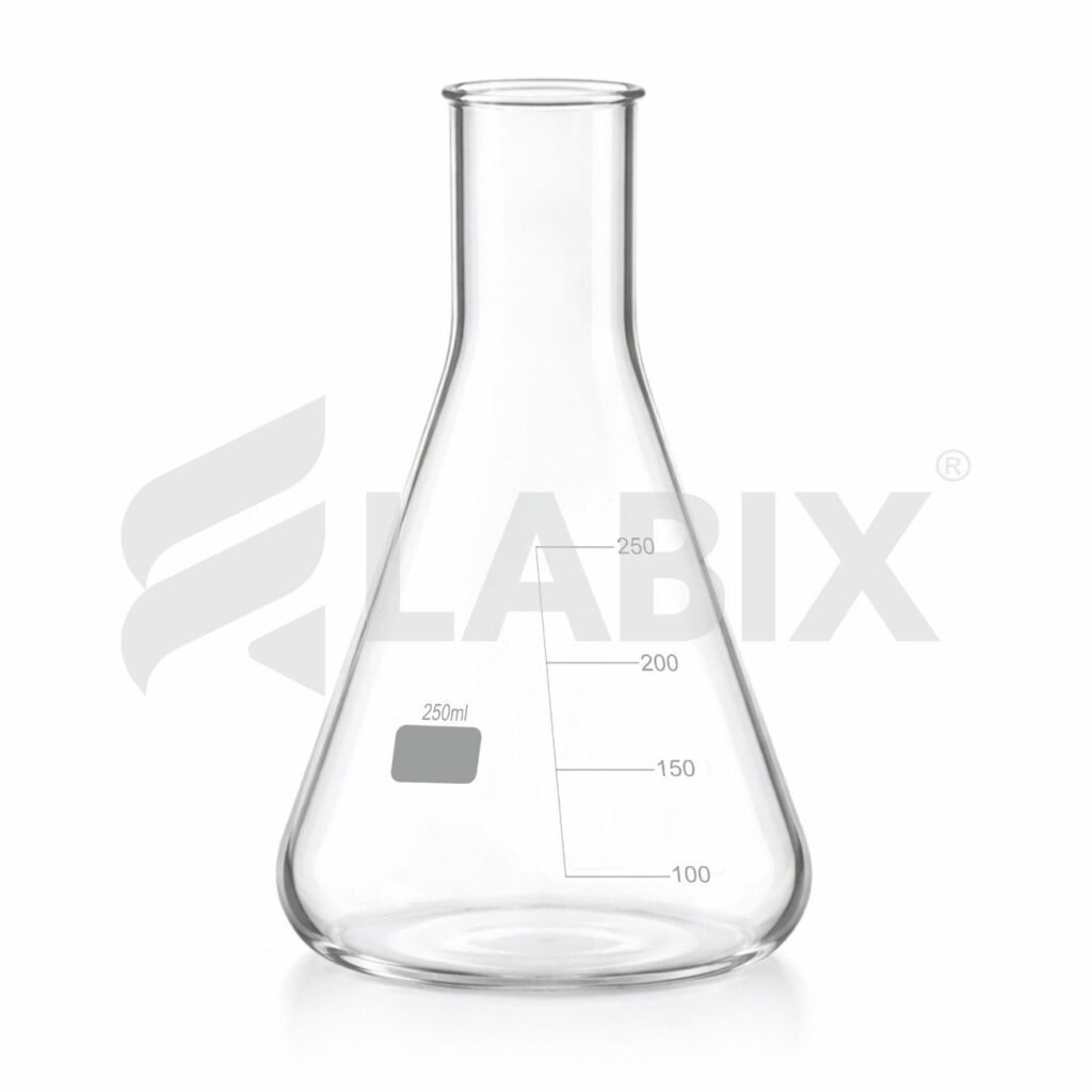 Erlenmeyer conical flask long neck without rim with cap for laboratory use