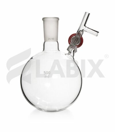 Schlenk type round and flat bottom flask with side arm glass key stopcock and socket