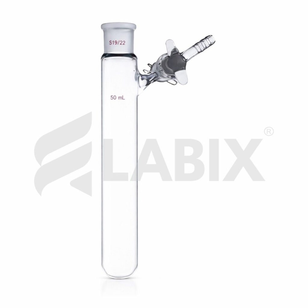 Schlenk type test tube with side arm socket and stopper for laboratory use