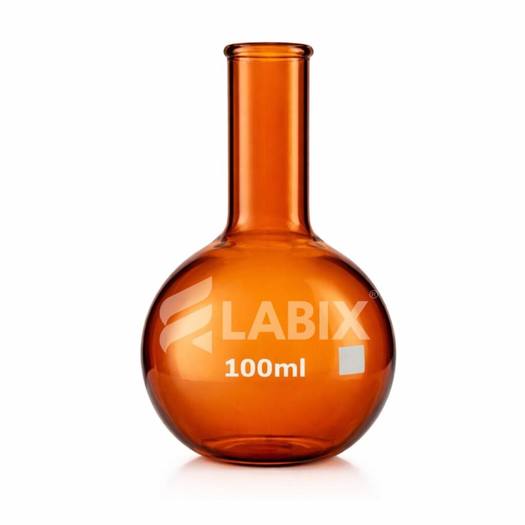 Amber colour boiling flask round and flat bottom for laboratory heating