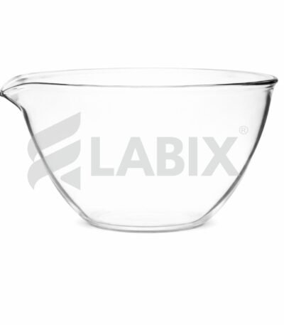 Flat bottom evaporating basin with pour out spout for laboratory evaporation