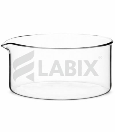 Heavy type borosilicate glass crystallizing dish with flat bottom and pour out