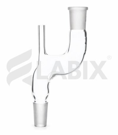 Swan neck glass adapter with curved neck for laboratory glassware setups