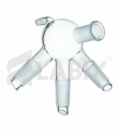 Receiver adapter with bend and multiple connections for laboratory distillation setups